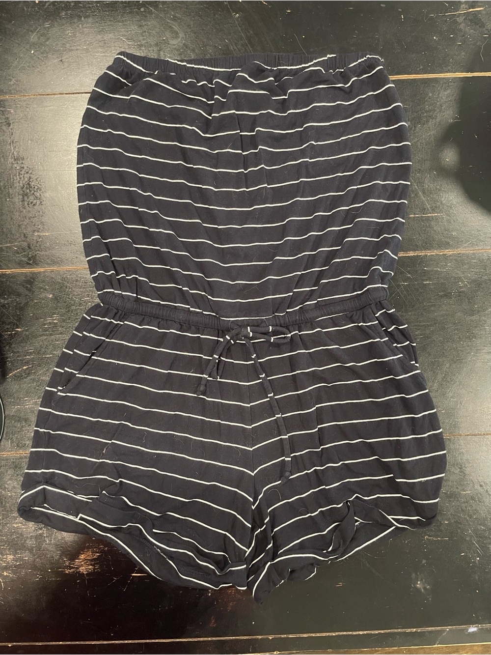 Banana Republic Navy and White Striped Strapless Romper